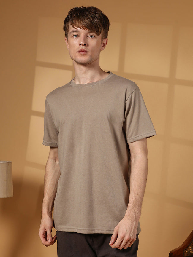 Men Cloud Grey Solid Regular T-Shirt
