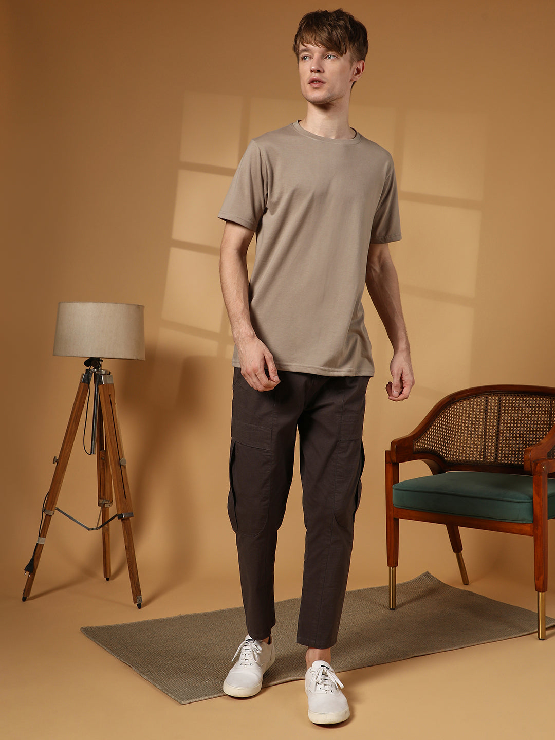 Men Cloud Grey Solid Regular T-Shirt