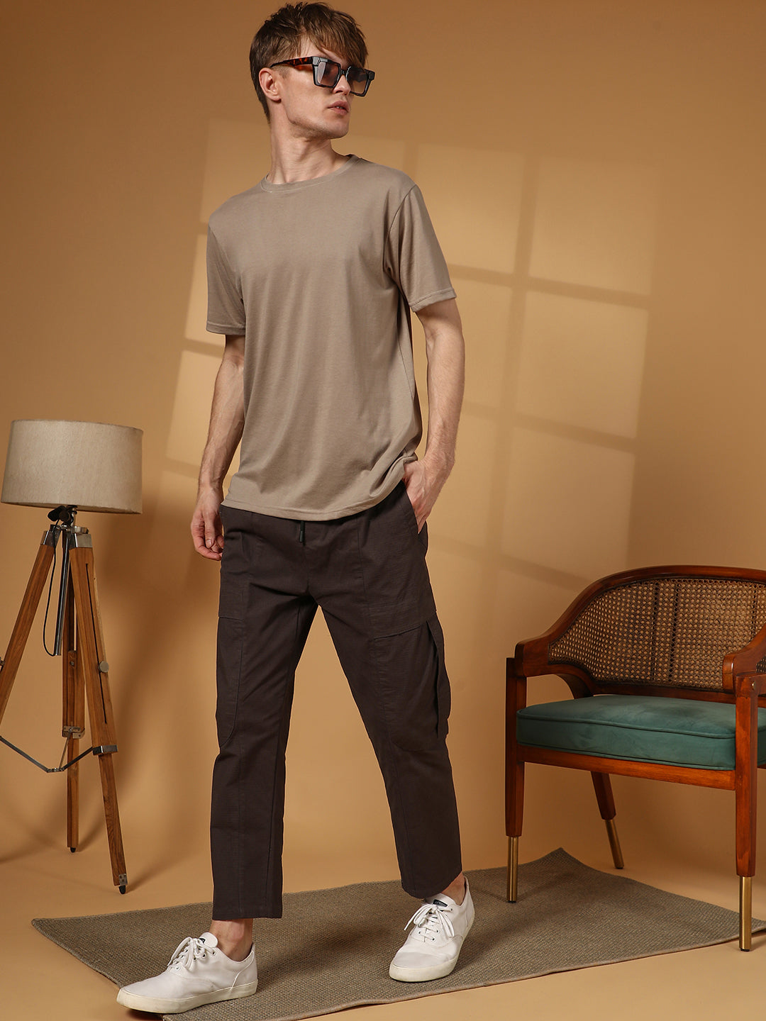Men Cloud Grey Solid Regular T-Shirt