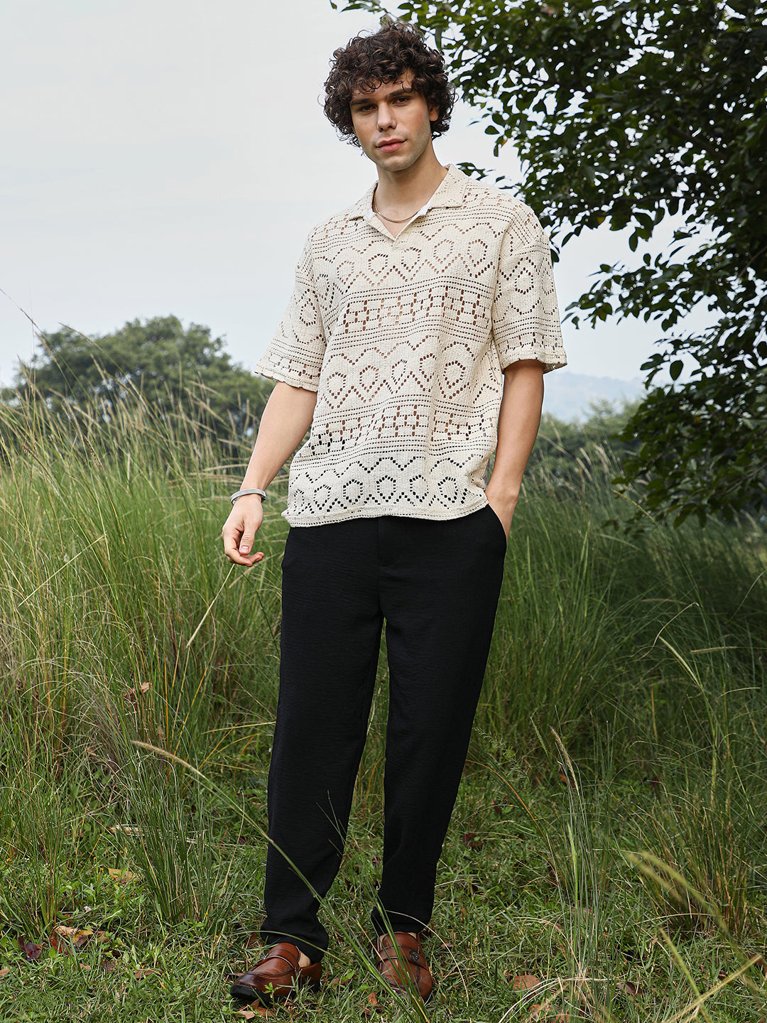 Men Off-White Bohemian Oversized Polo T-Shirt