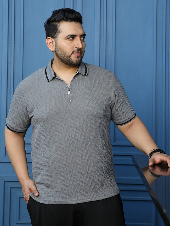 Men Grey Textured T-Shirt