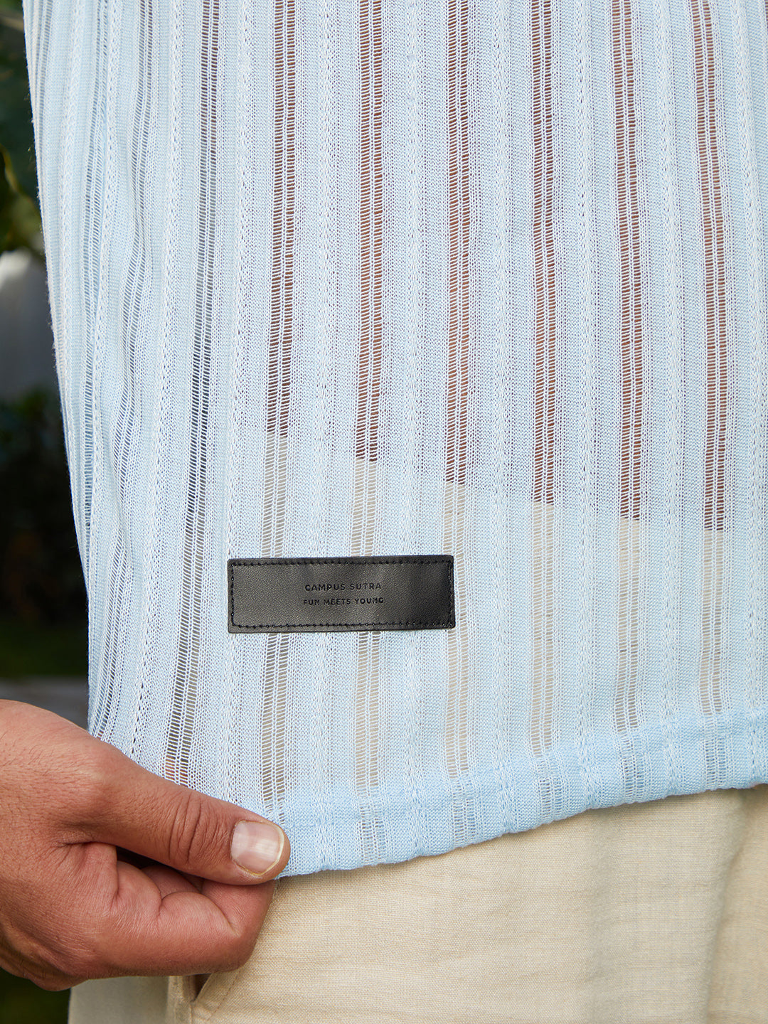Men Baby Blue Duo-Striped Relaxed Polo T-Shirt