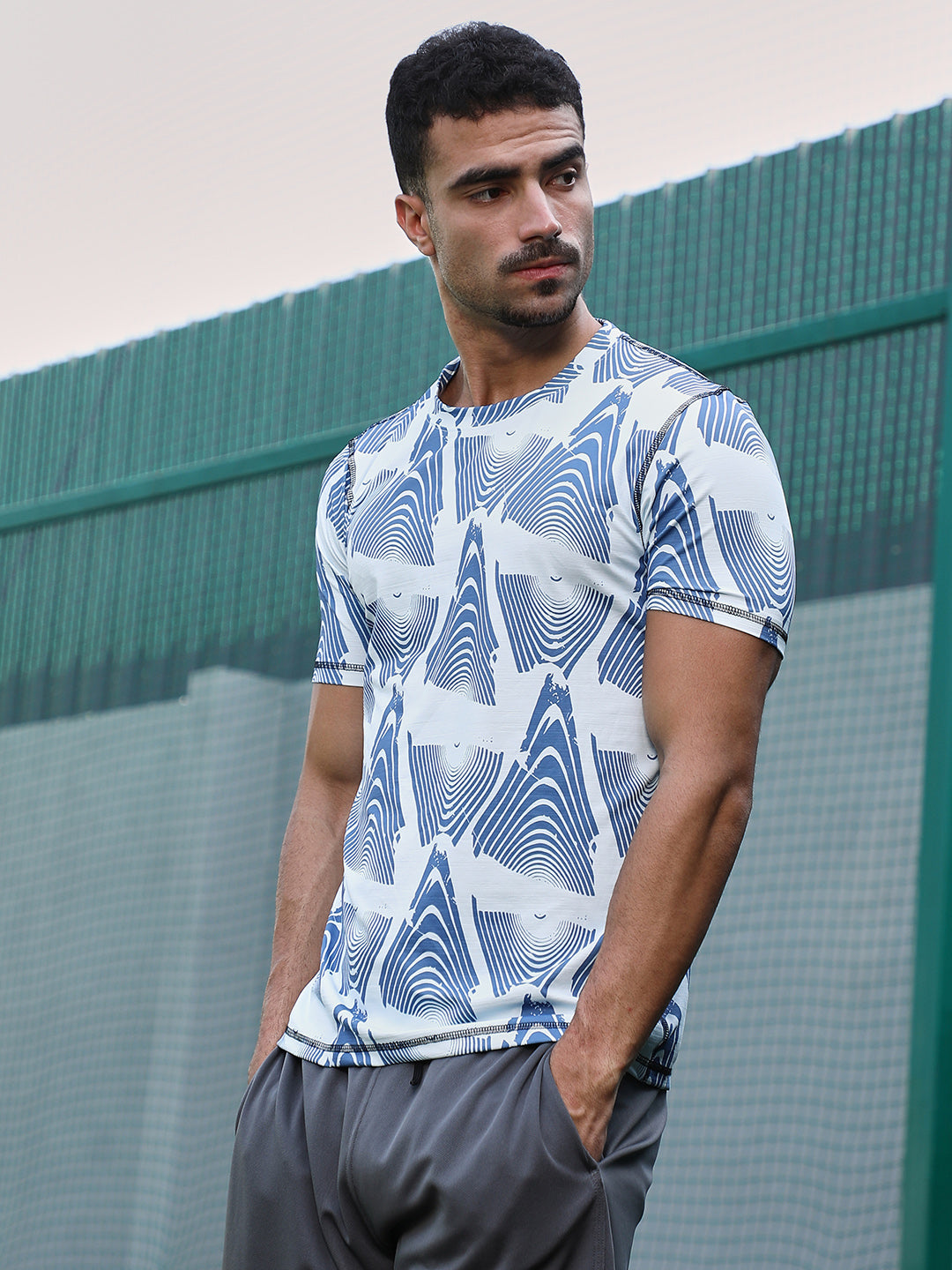 Men Man Made Fabric Regular Printed T-Shirt