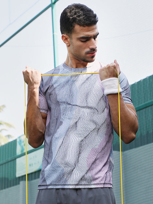 Men Cloud Grey Lined-Dye Activewear T-Shirt