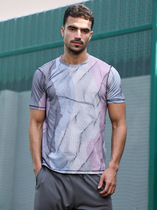 Men Cloud Grey Lined-Dye Activewear T-Shirt