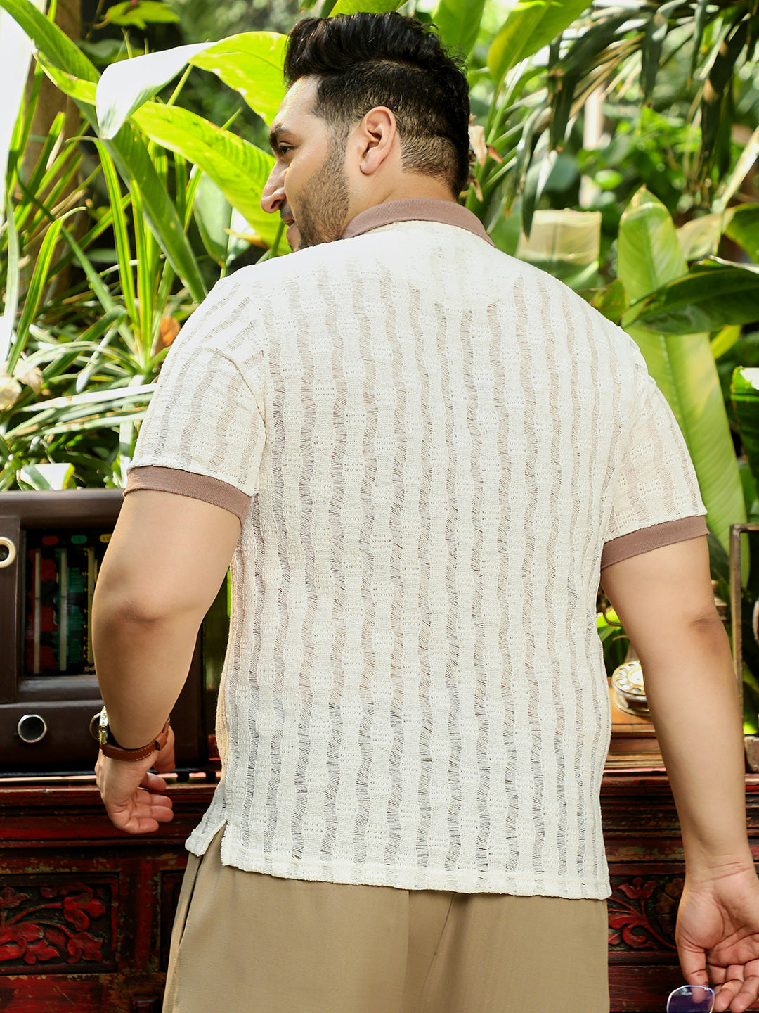 Men Off-White Textured T-Shirt