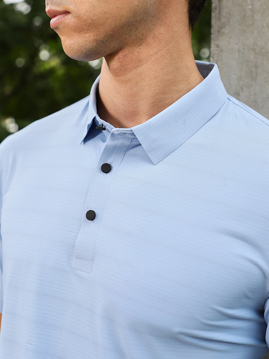 Men Misty Blue Seamless Gradient-Texture Polo T-Shirt