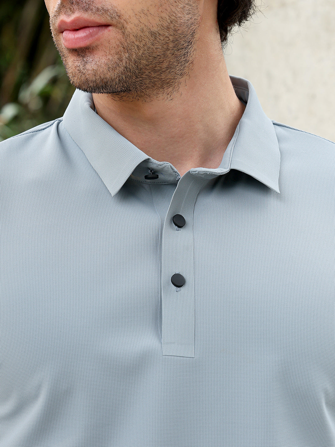 Men Coin Grey Seamless Knit Polo T-Shirt