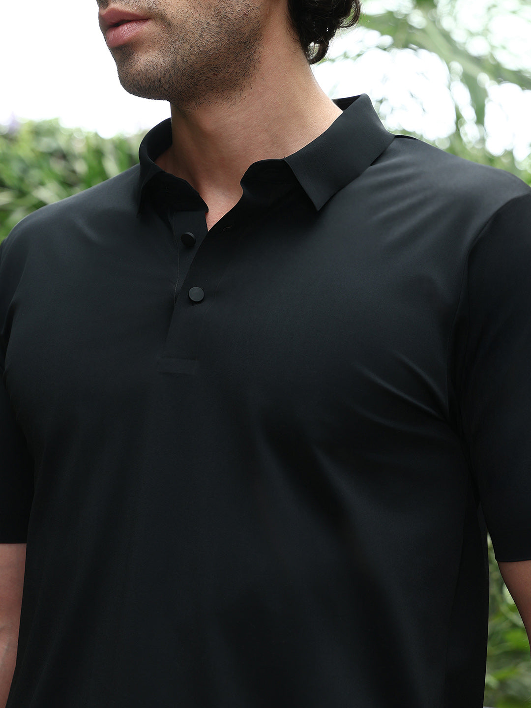 Men Onyx Black Seamless Solid Polo T-Shirt