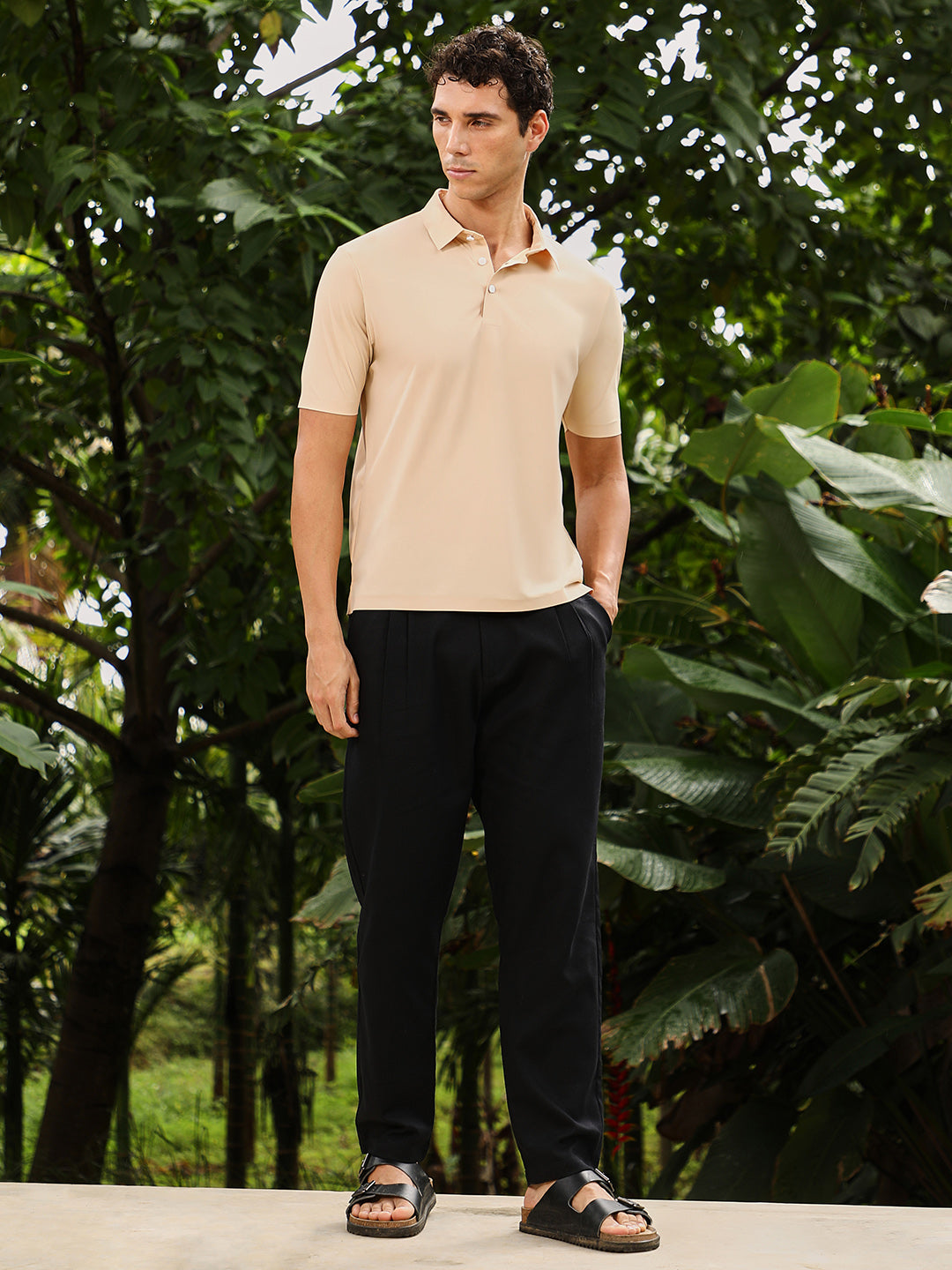 Men Cream White Seamless Solid Polo T-Shirt