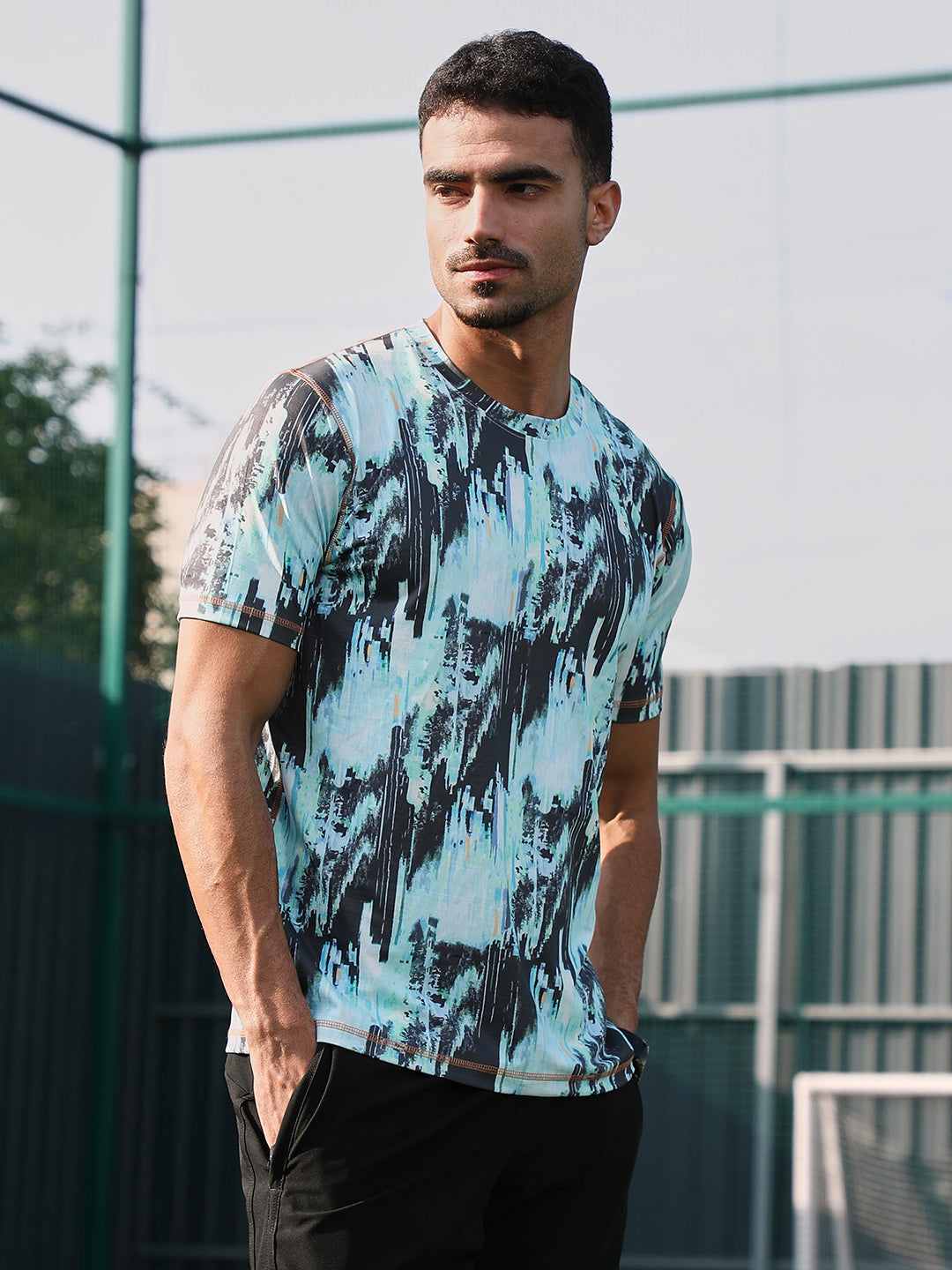 Men Man Made Fabric Regular Printed T-Shirt