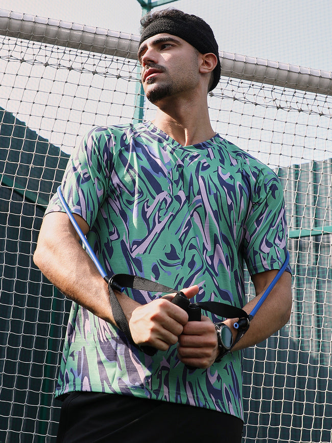 Men Man Made Fabric Regular Printed T-Shirt