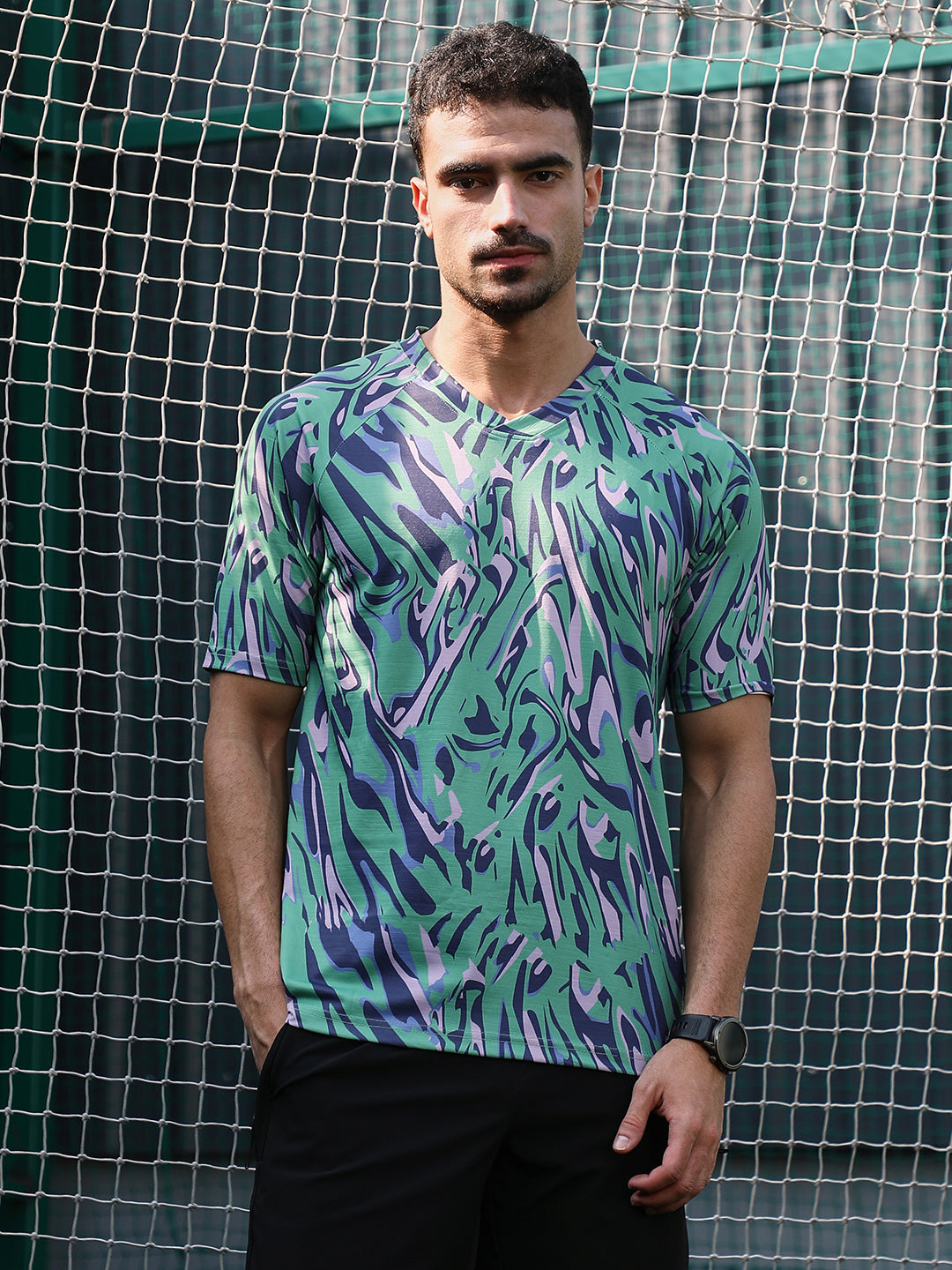 Men Man Made Fabric Regular Printed T-Shirt