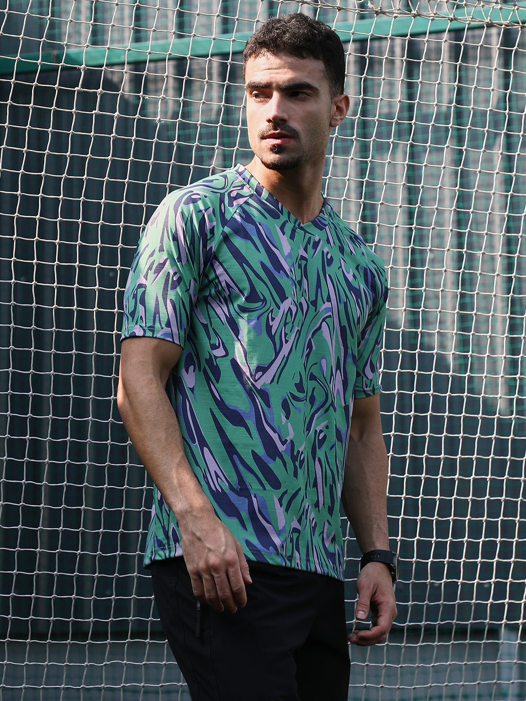 Men Man Made Fabric Regular Printed T-Shirt