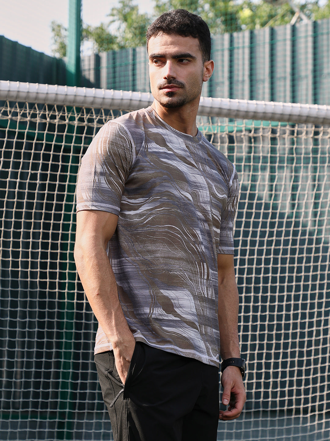 Men Man Made Fabric Regular Printed T-Shirt