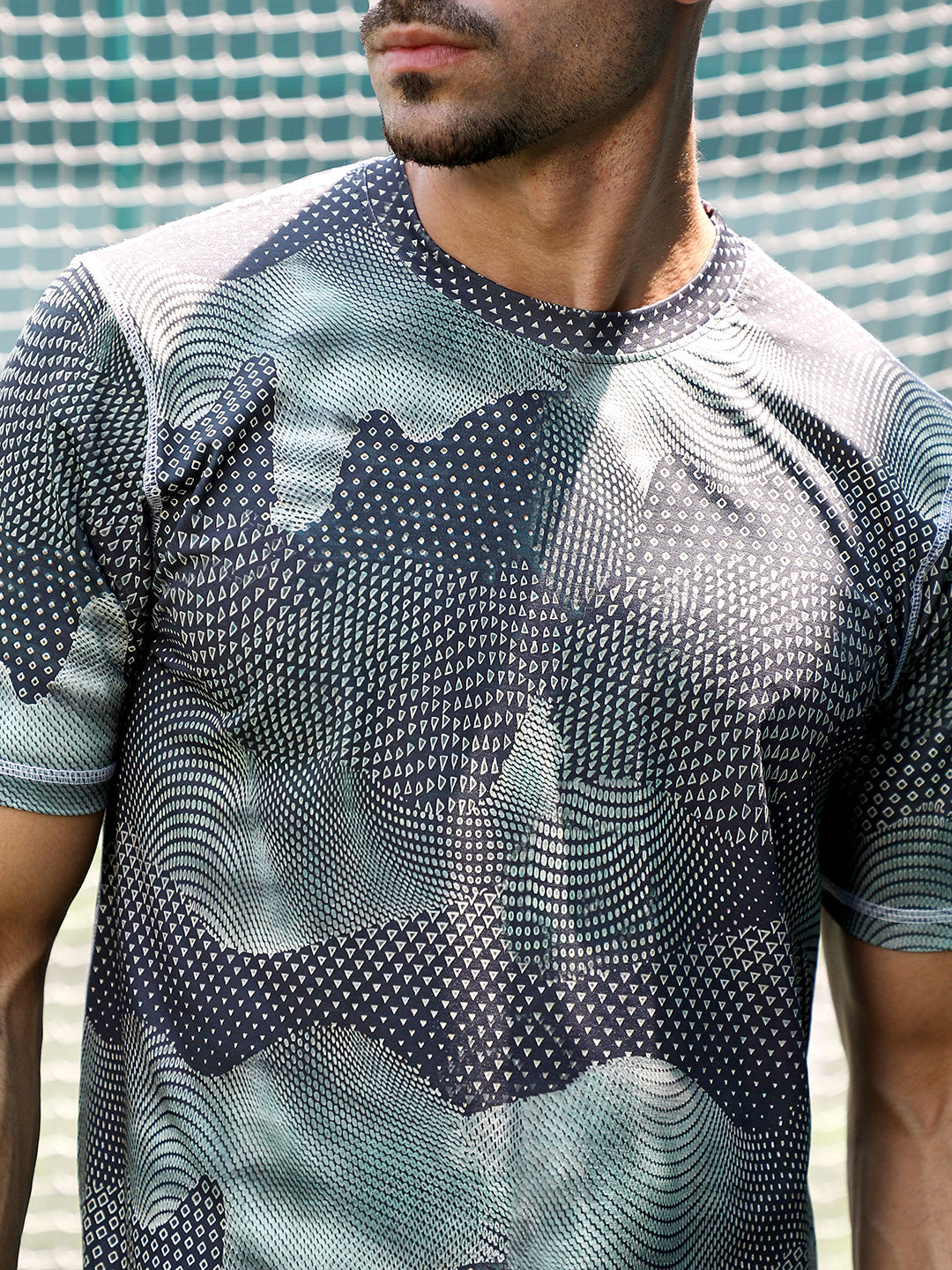 Men Moon Grey Abstract-Motif Activewear T-Shirt