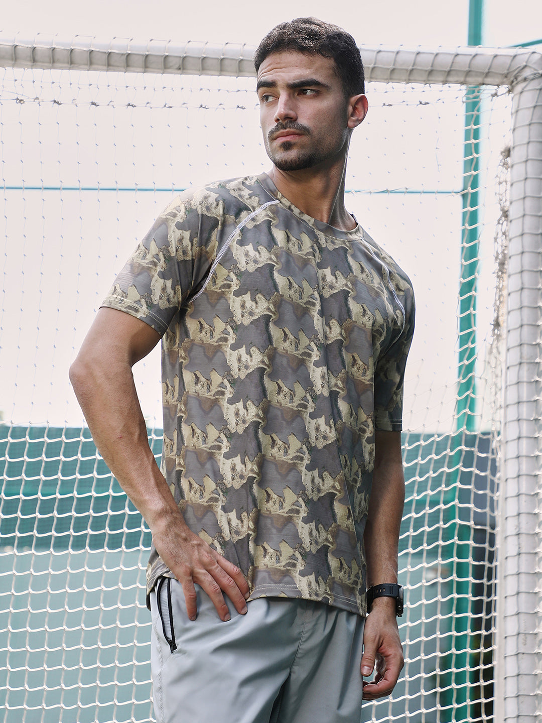 Men Man Made Fabric Regular Printed T-Shirt