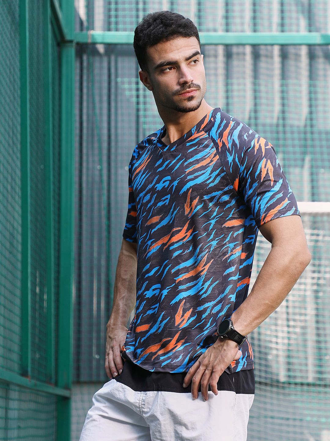 Men Man Made Fabric Regular Printed T-Shirt