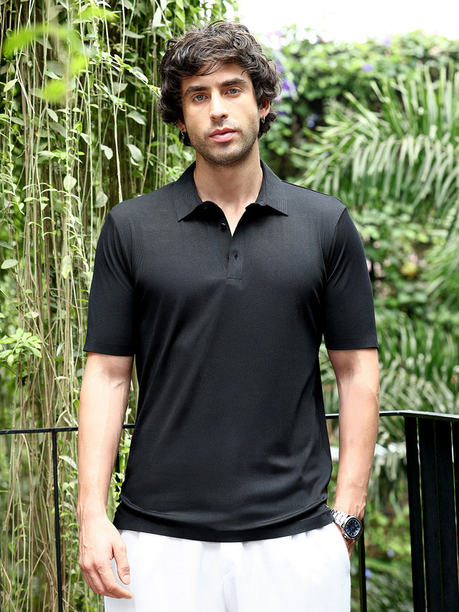 Men Onyx Black Seamless Ribbed Polo T-Shirt