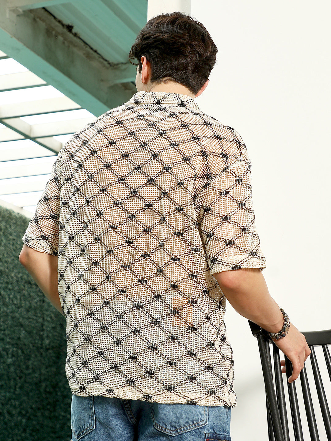 Men Geometric Pattern Polo Collar Cotton T-Shirt