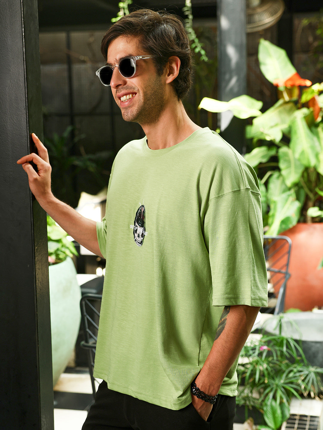 Men Cotton Blend Oversized Graphic T-Shirt
