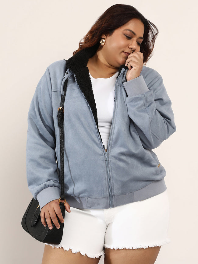 Women Suede Regular-Fit Color Block Jacket