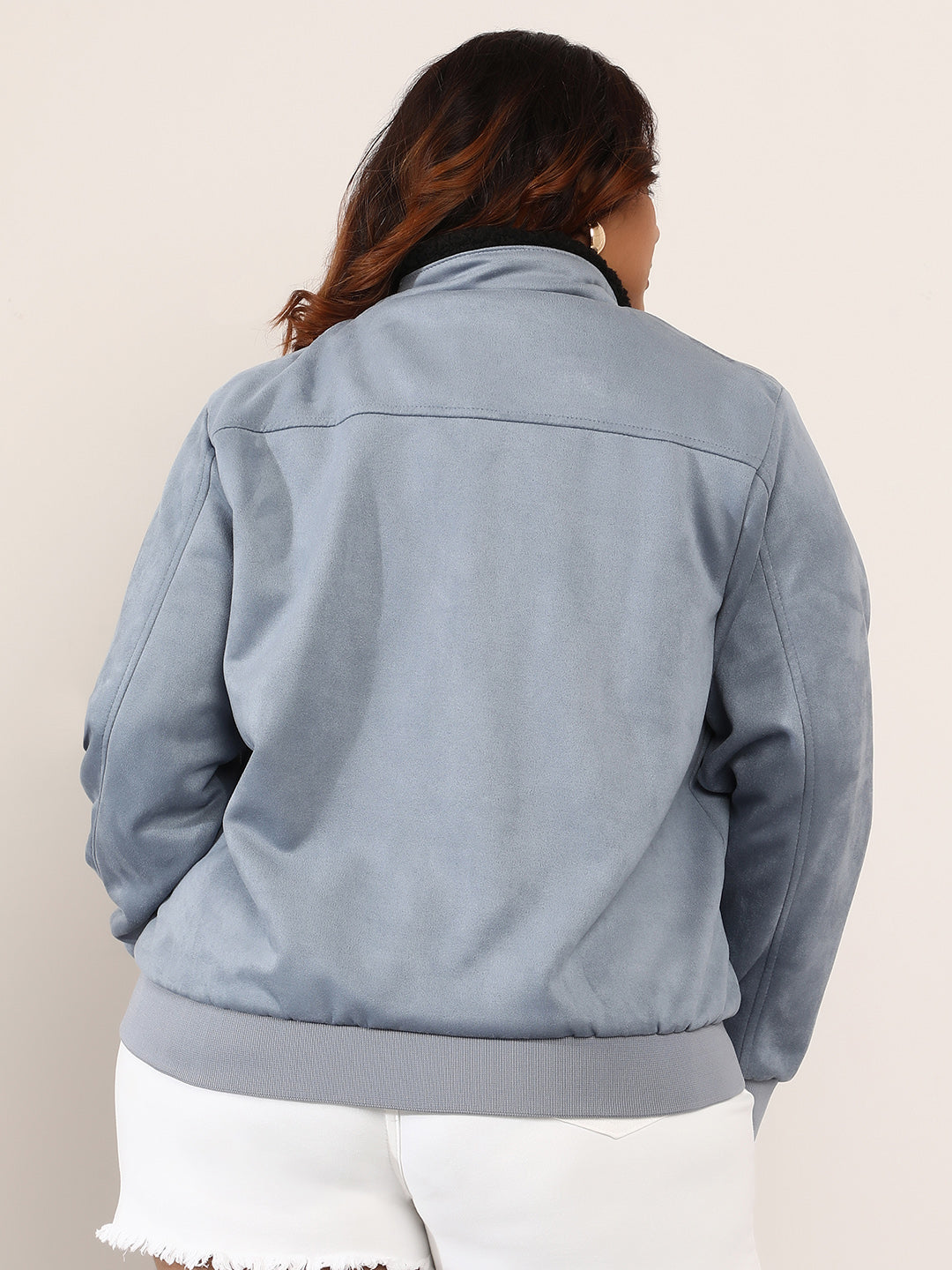 Women Suede Regular-Fit Color Block Jacket