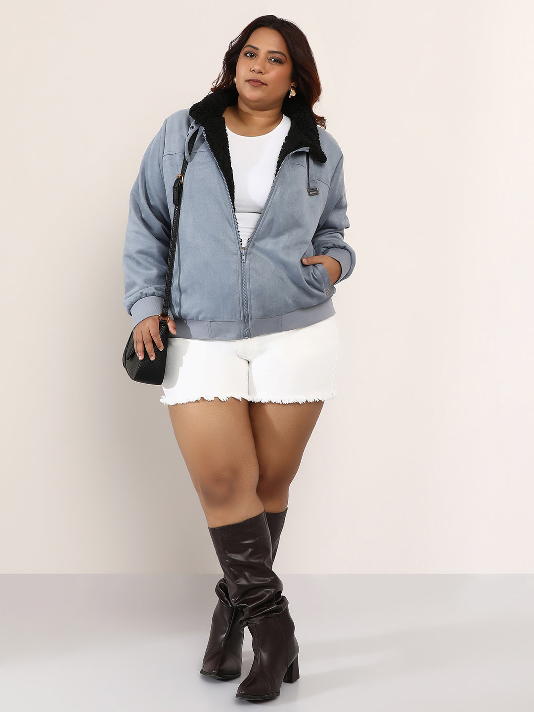 Women Suede Regular-Fit Color Block Jacket