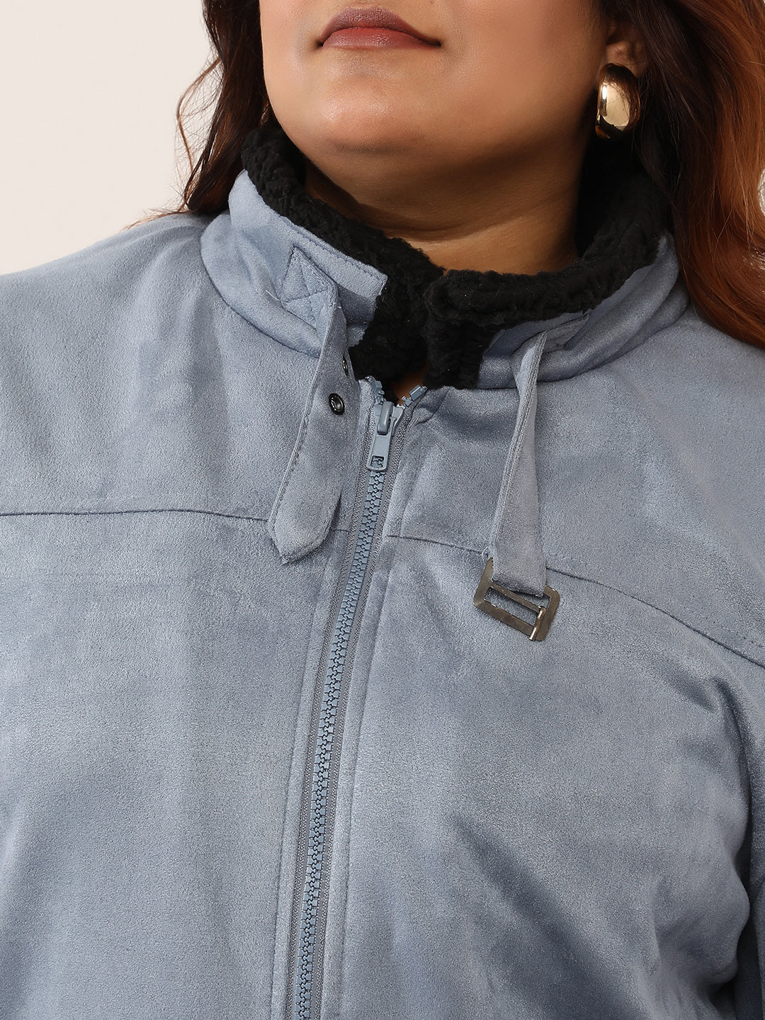 Women Suede Regular-Fit Color Block Jacket
