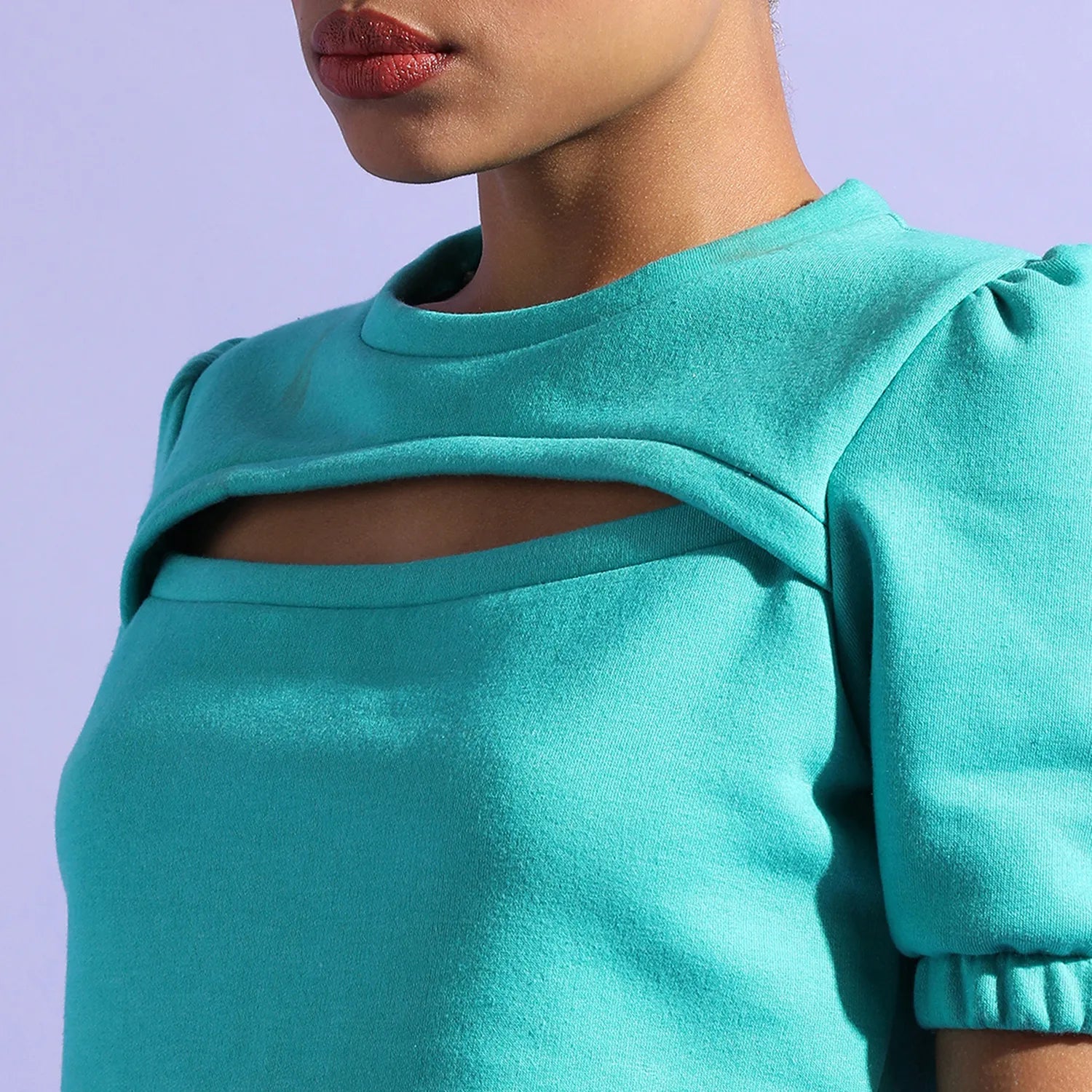 Women Blue Peek-A-Boo Top