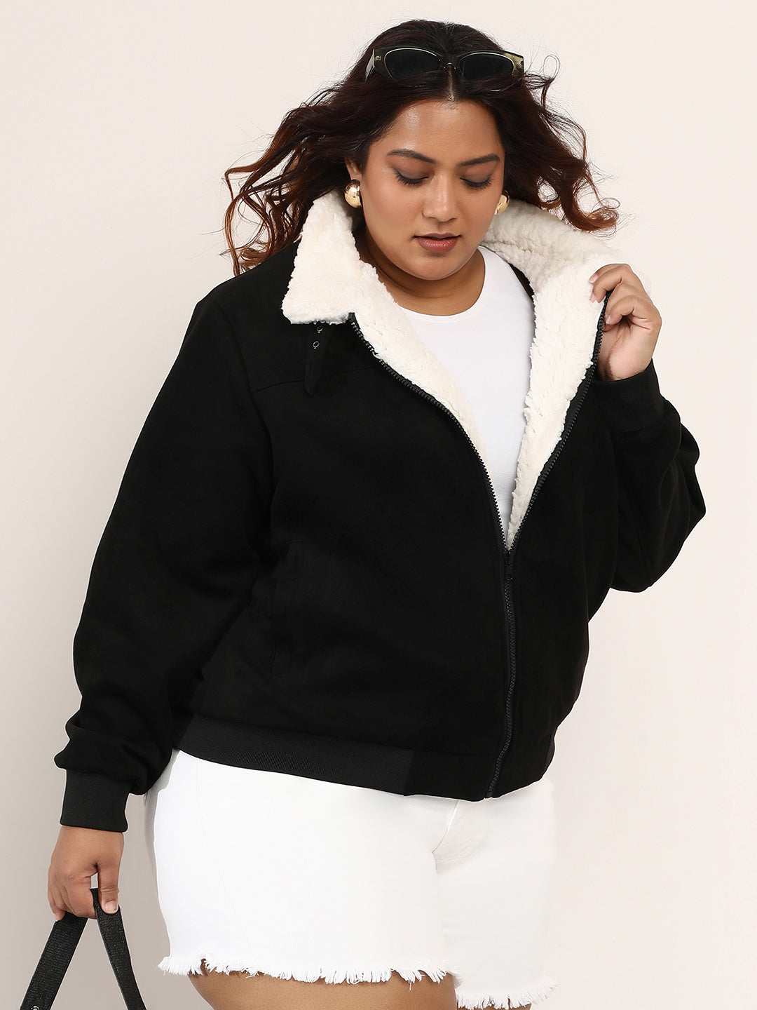 Women Suede Regular-Fit Color Block Jacket