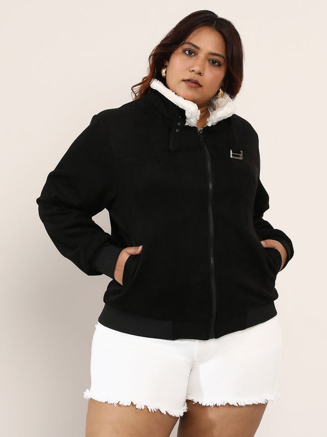 Women Suede Regular-Fit Color Block Jacket