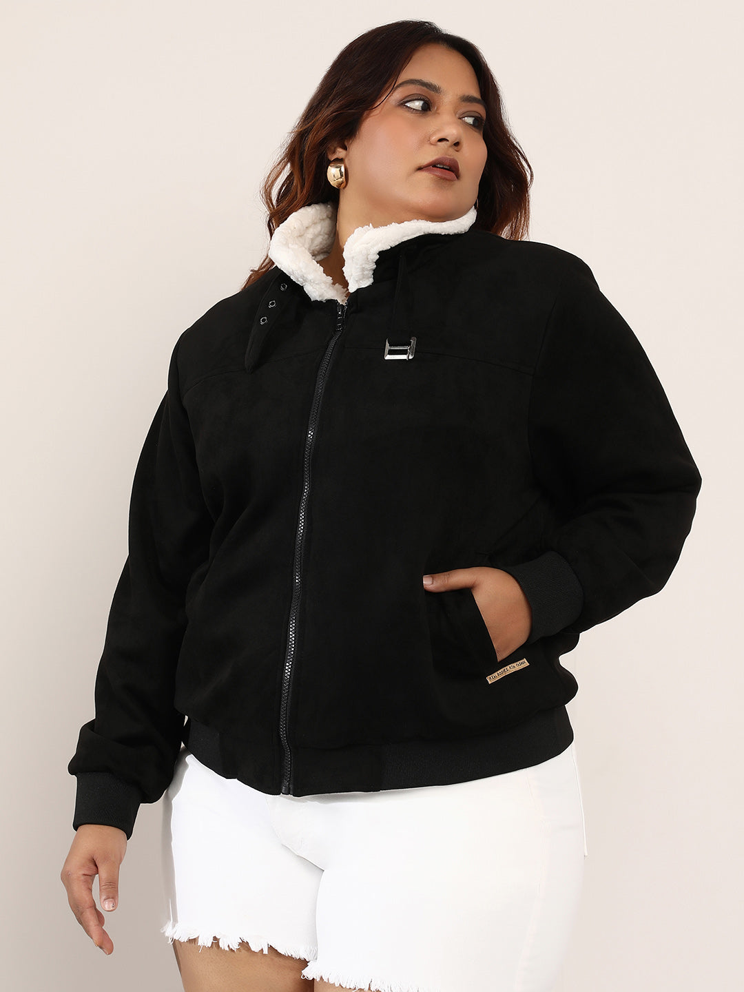 Women Suede Regular-Fit Color Block Jacket