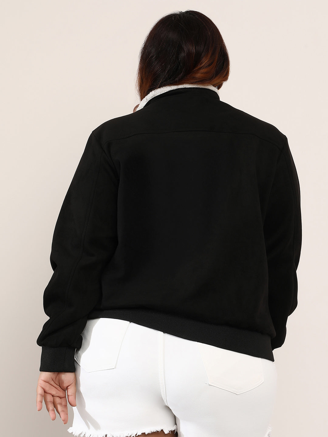 Women Suede Regular-Fit Color Block Jacket