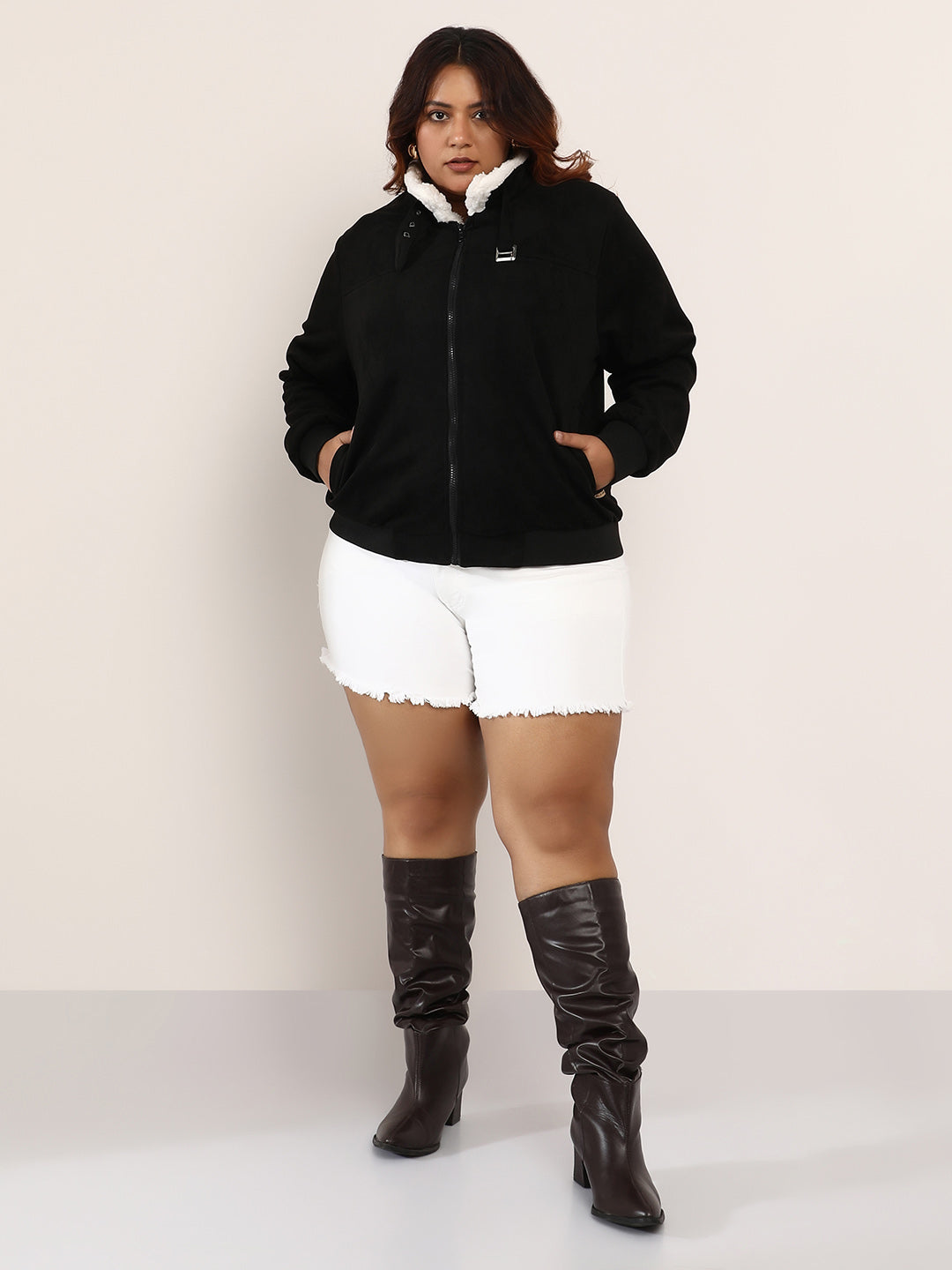 Women Suede Regular-Fit Color Block Jacket