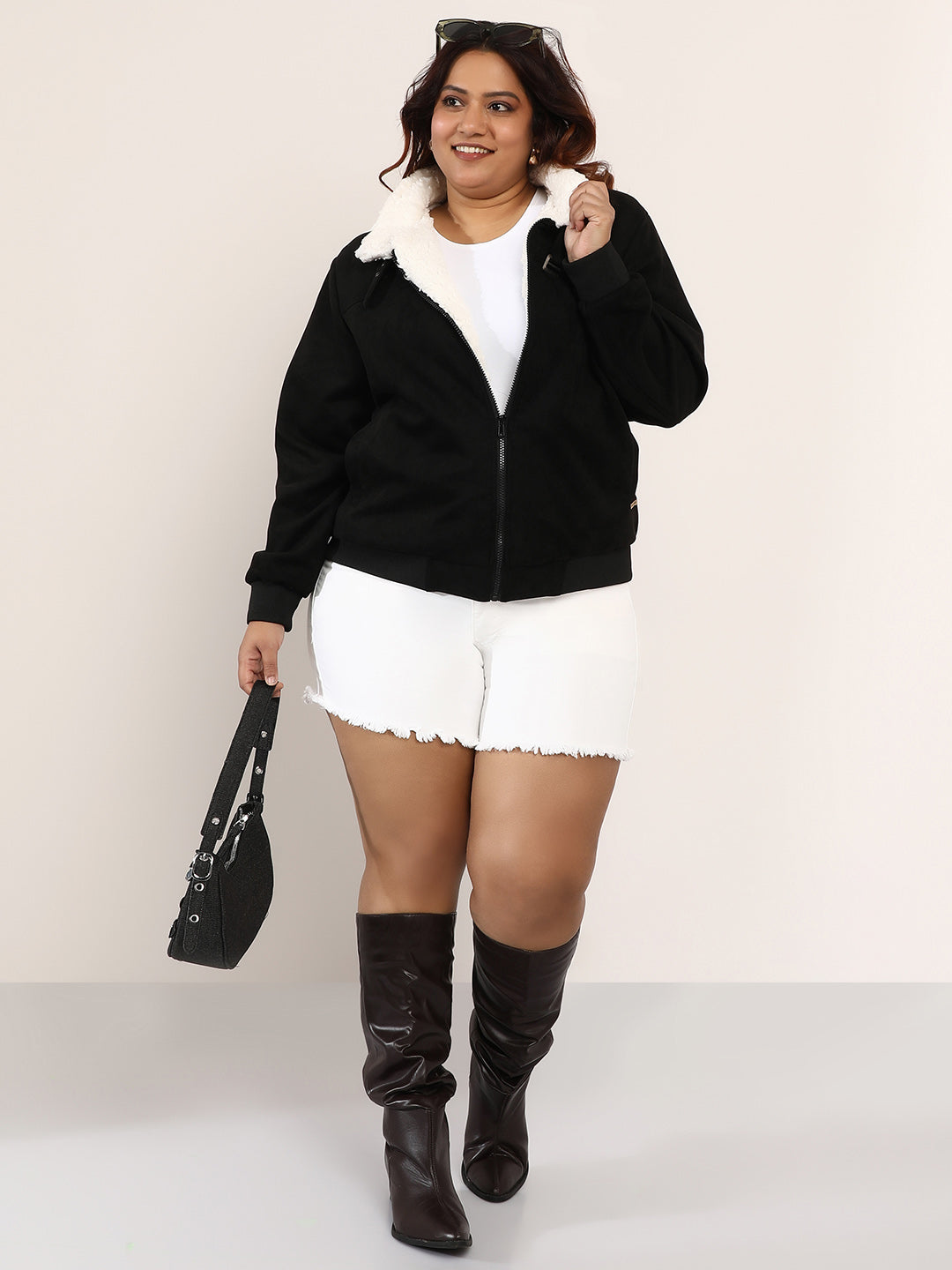 Women Suede Regular-Fit Color Block Jacket
