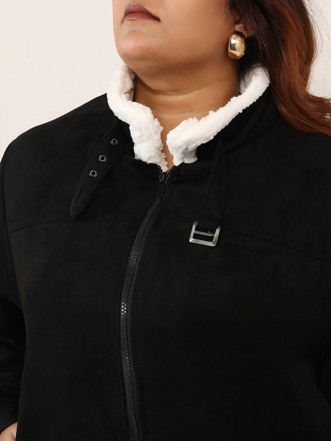 Women Suede Regular-Fit Color Block Jacket