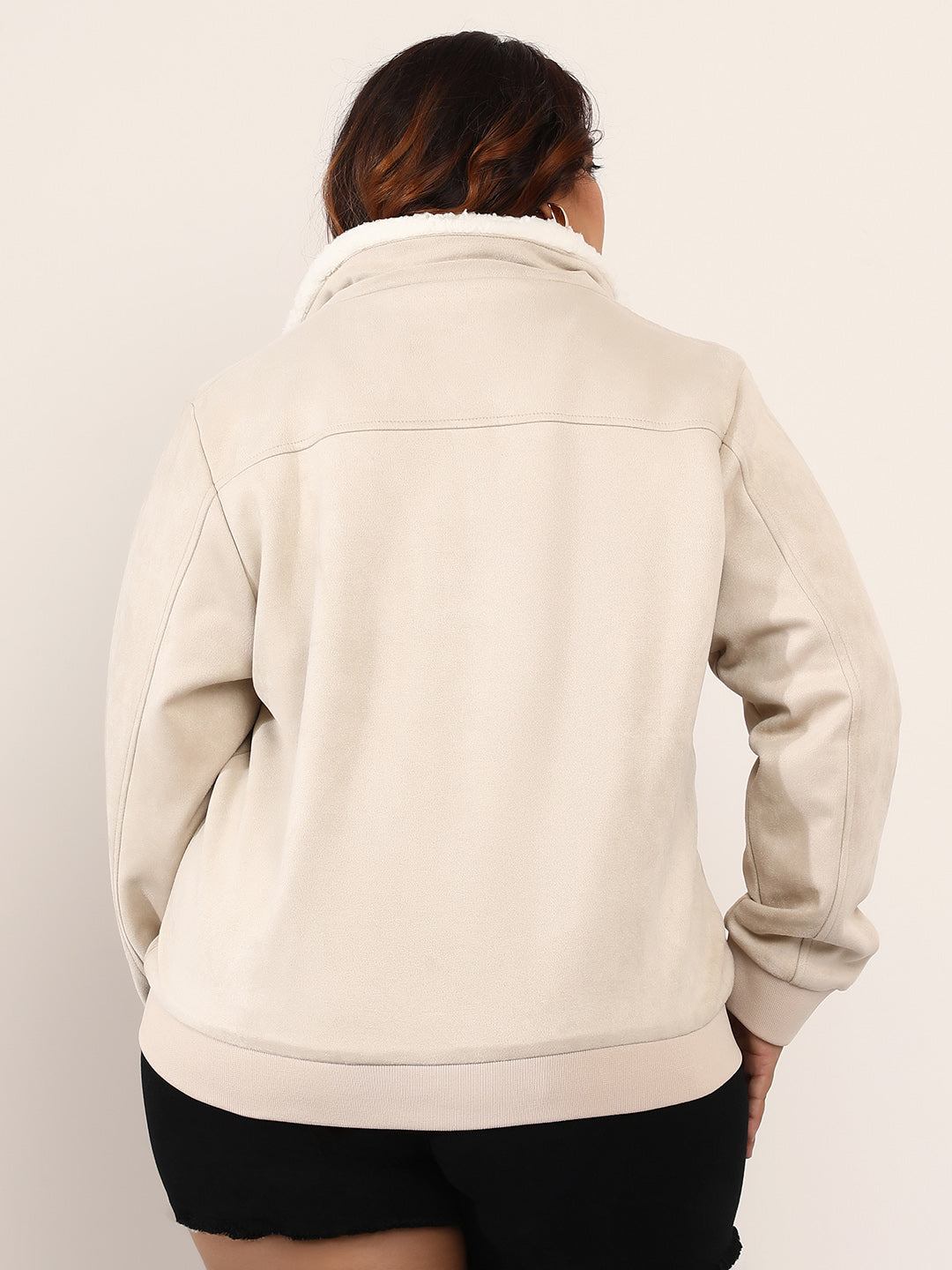 Women Suede Regular-Fit Color Block Jacket