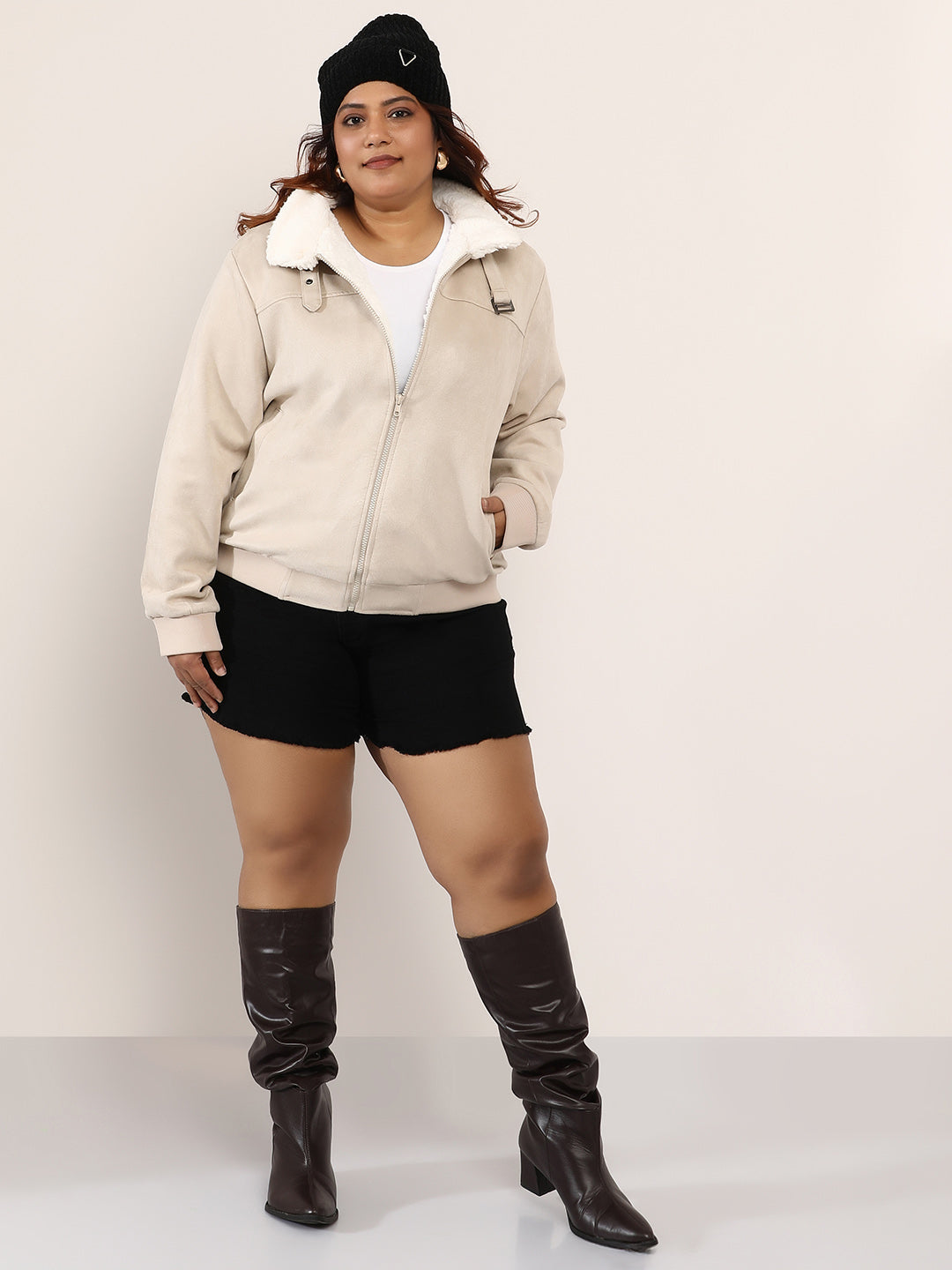 Women Suede Regular-Fit Color Block Jacket
