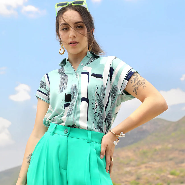 Women Green Abstract Top
