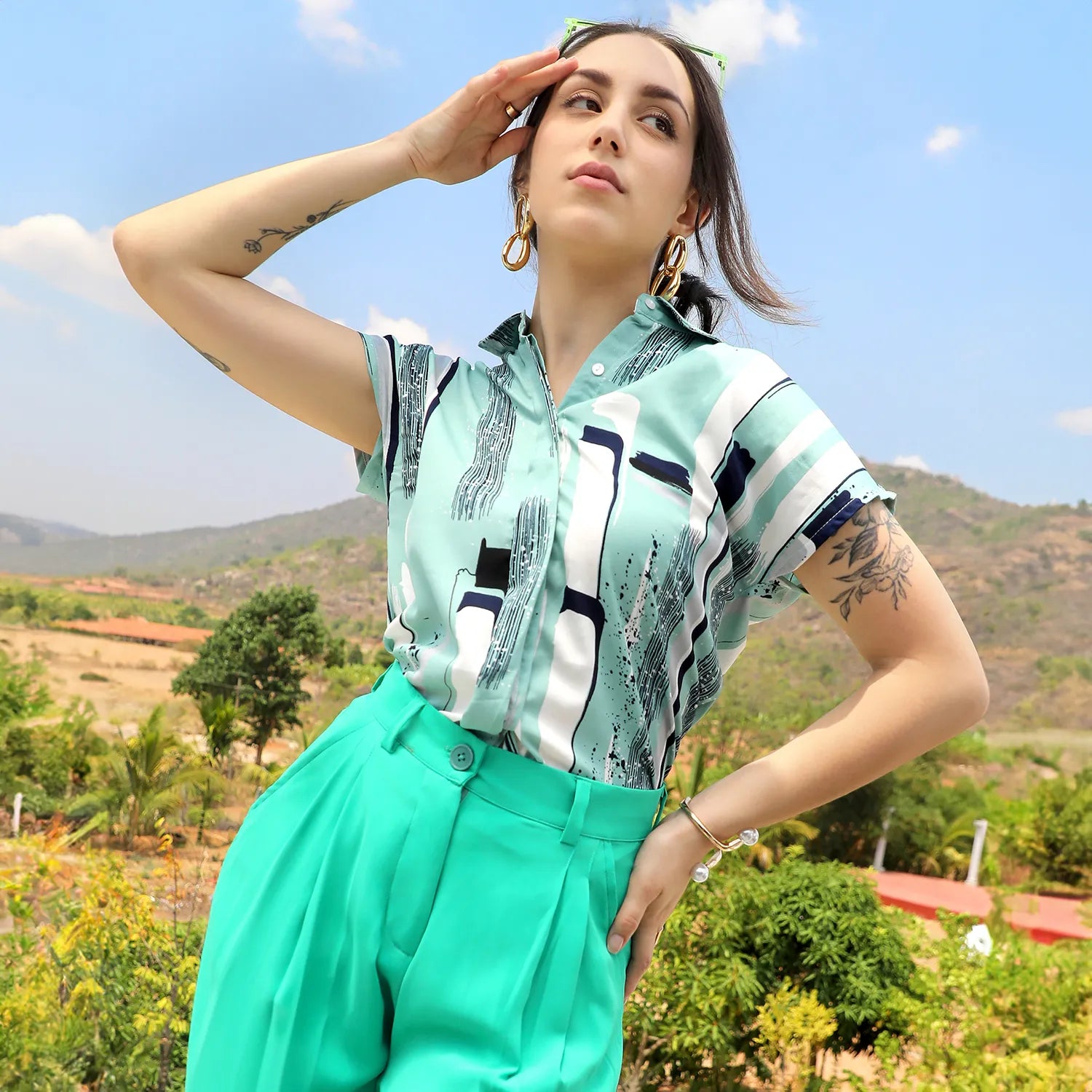 Women Green Abstract Top