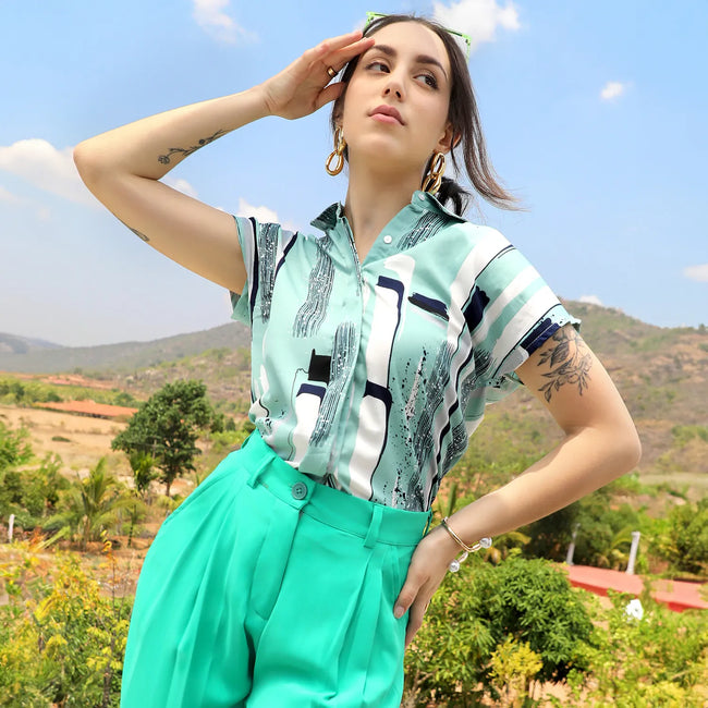Women Green Abstract Top