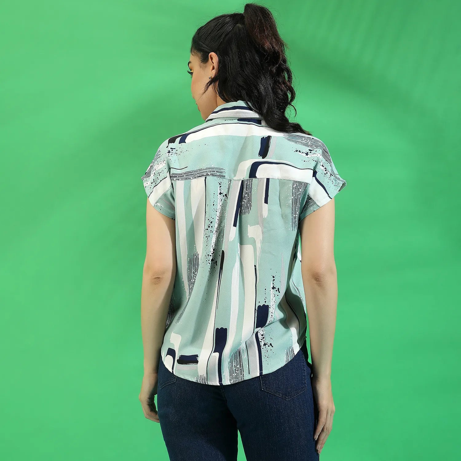 Women Green Abstract Top
