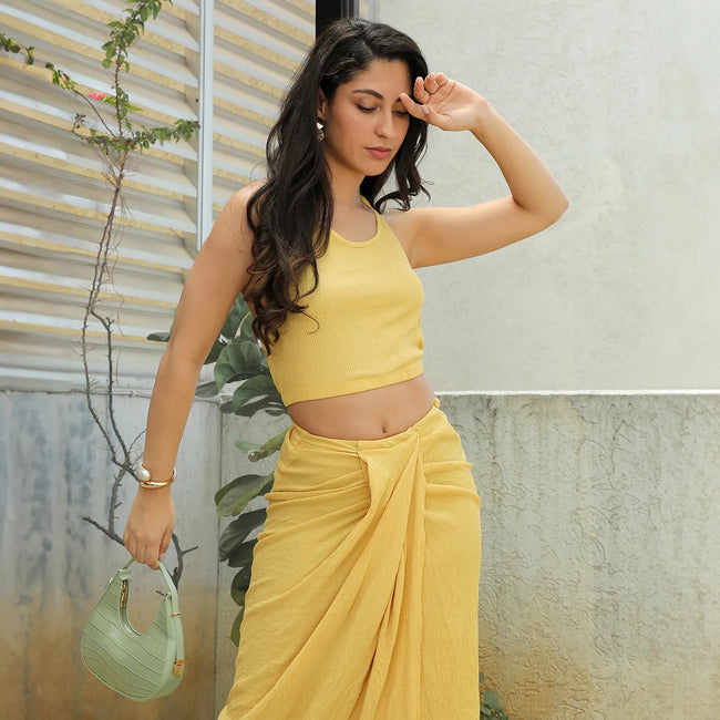 Women Yellow Draped Co-Ord Set
