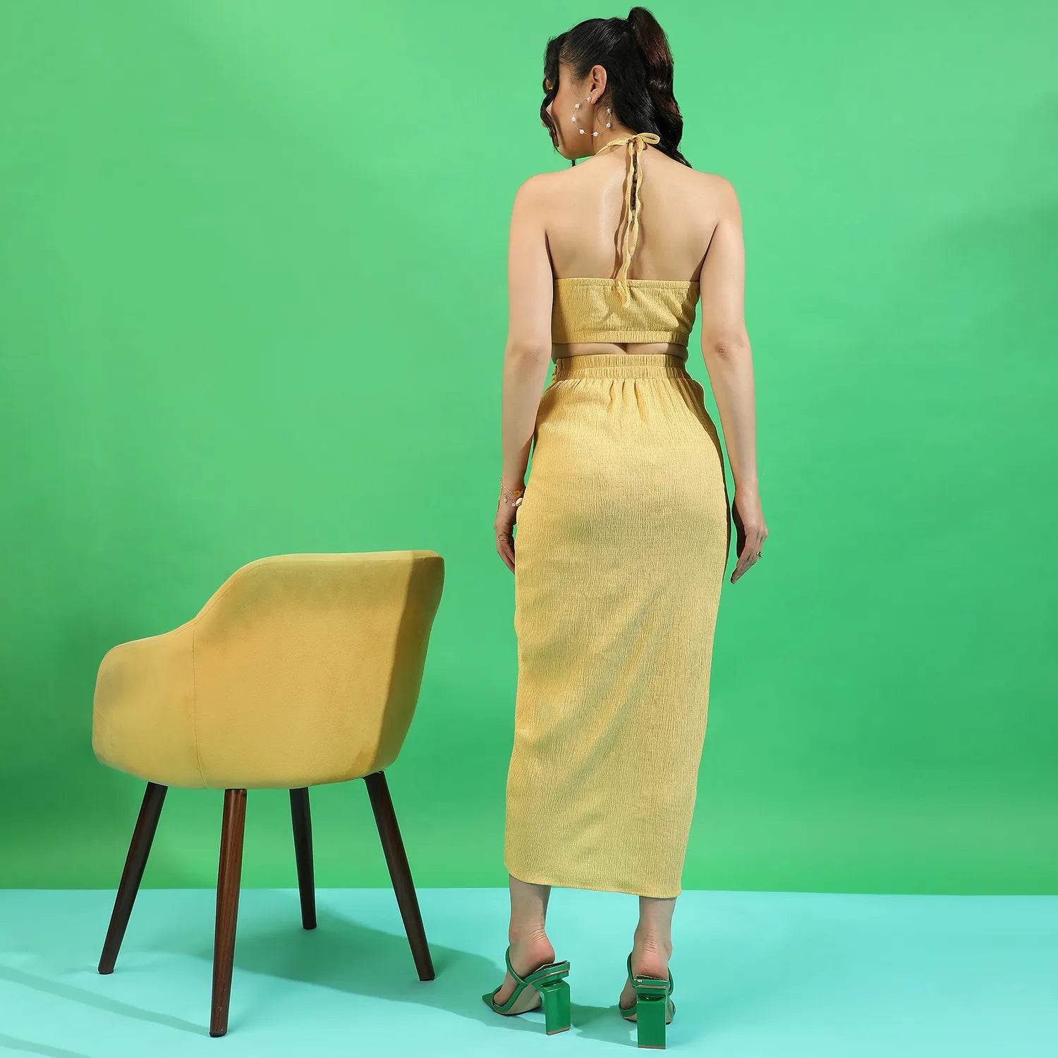 Women Yellow Draped Co-Ord Set