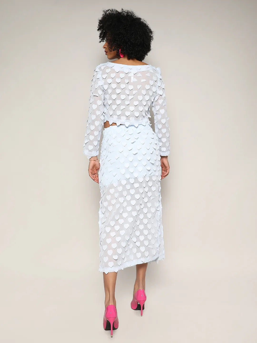 Women Blue Sheer Applique Co-Ord Set With Slit