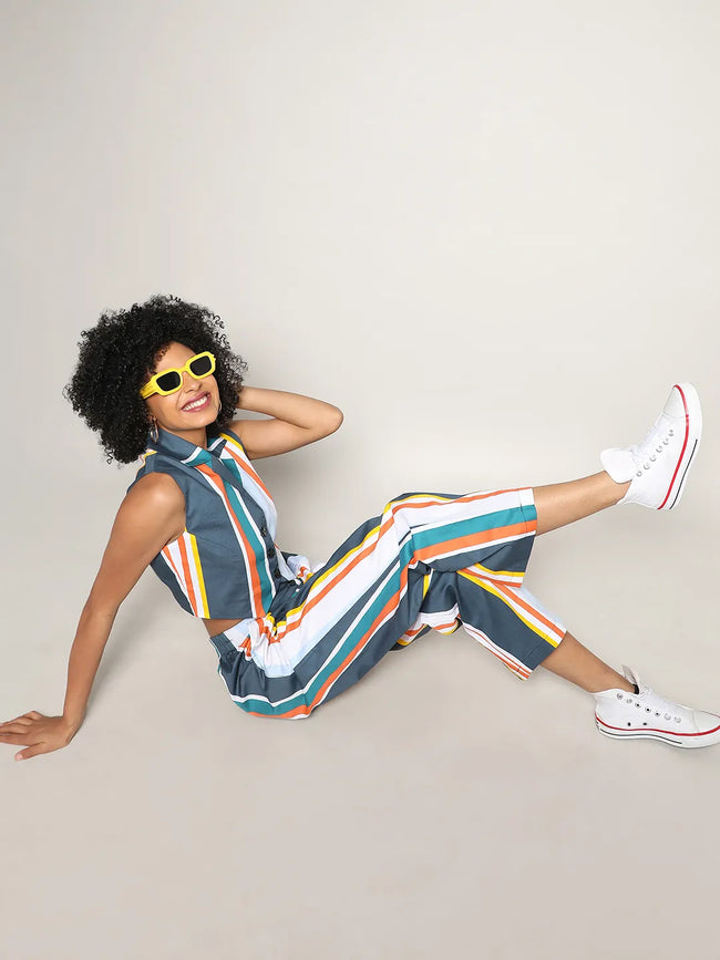 Women Multi Striped Vest Co-Ord Set