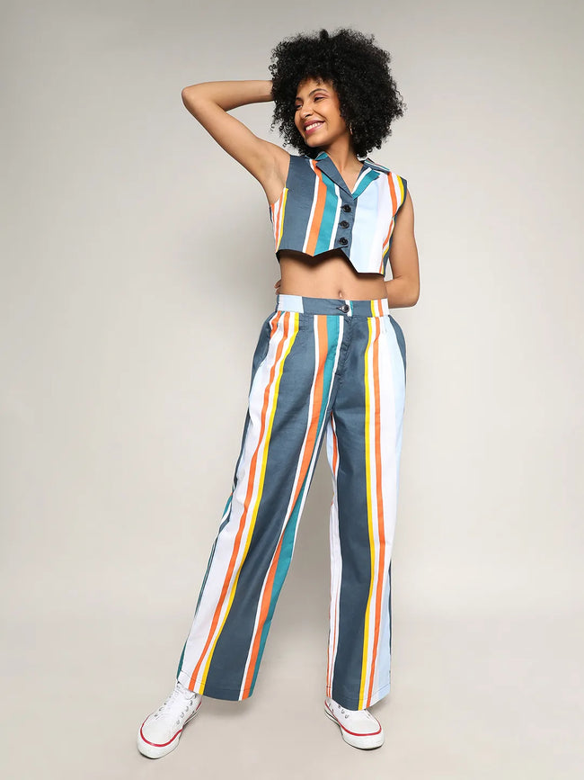 Women Multi Striped Vest Co-Ord Set