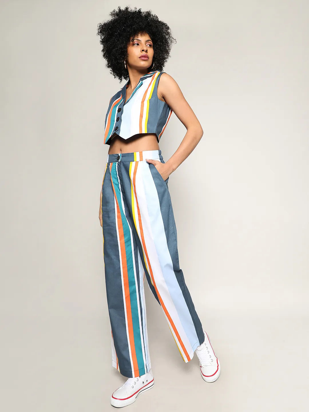 Women Multi Striped Vest Co-Ord Set