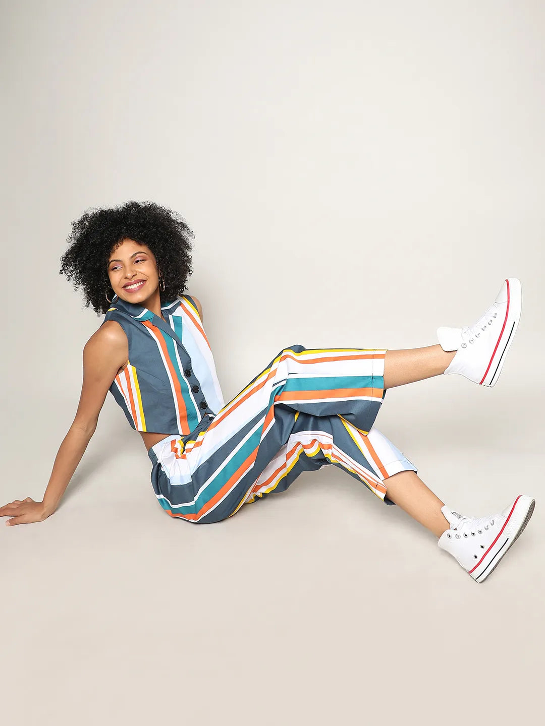Women Multi Striped Vest Co-Ord Set